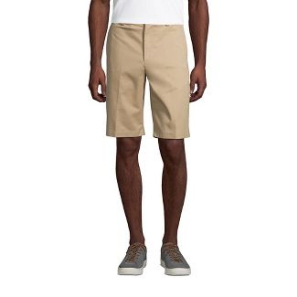 NWT LANDS' END MEN'S PLAIN FRONT STAIN/WRINKLE RESISTANT CHINO SHORTS‎ KHAKI